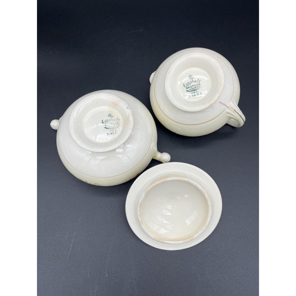 Creamer and Sugar Bowl Set Dresden Homer Laughlin Eggshell Nautilus - Picture 17 of 17